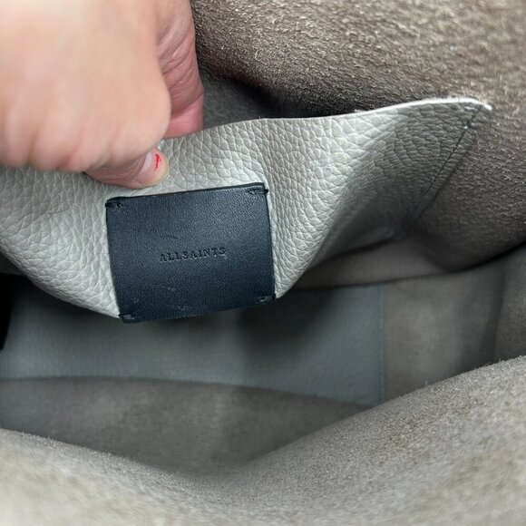 ALLSAINTS Gray Taupe Pebbled Leather Boho Western Crossbody Shoulder Bag Purse - Picture 15 of 16